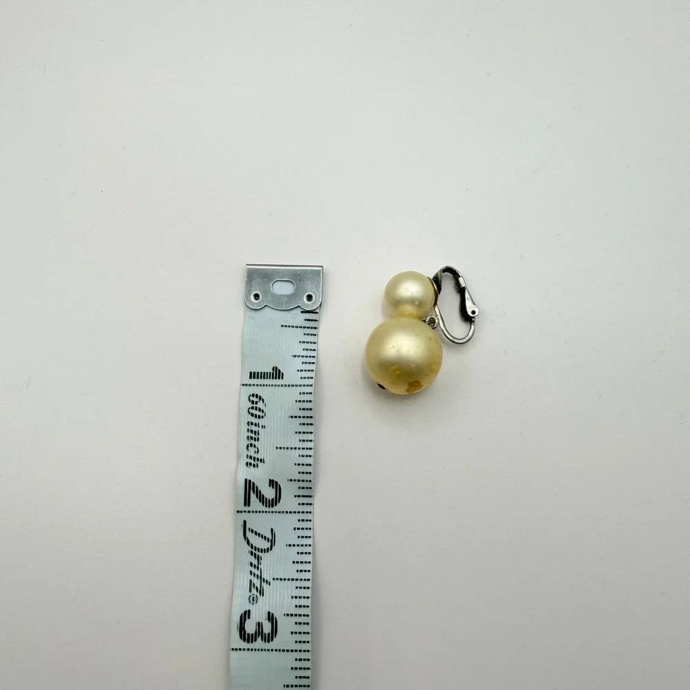 Vintage 90s Silver Tone Double Cream Faux Pearl Earrings Women's Classic Jewelry